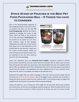 Stock Stand Up Pouches is the Best Pet Food Packaging Bag – 5 Things you have to Consider