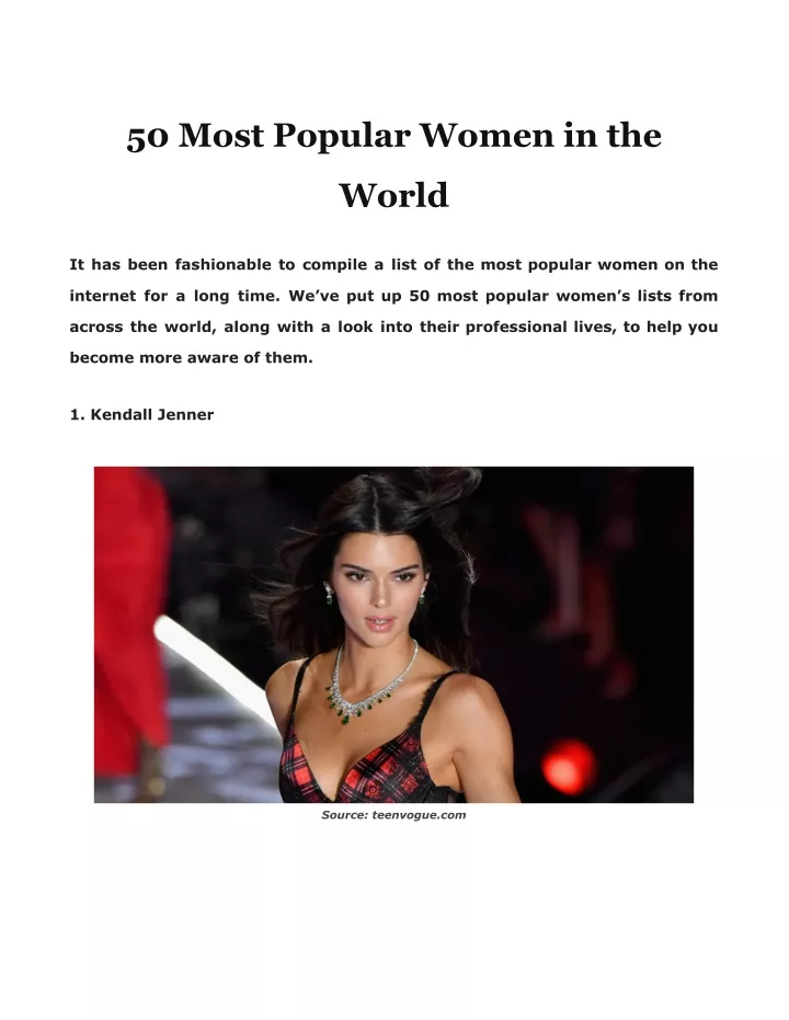 50 most popular women in the