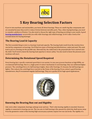 5 Key Bearing Selection Factors