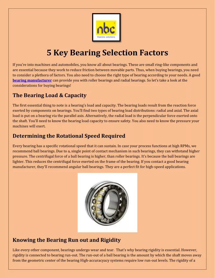 5 key bearing selection factors