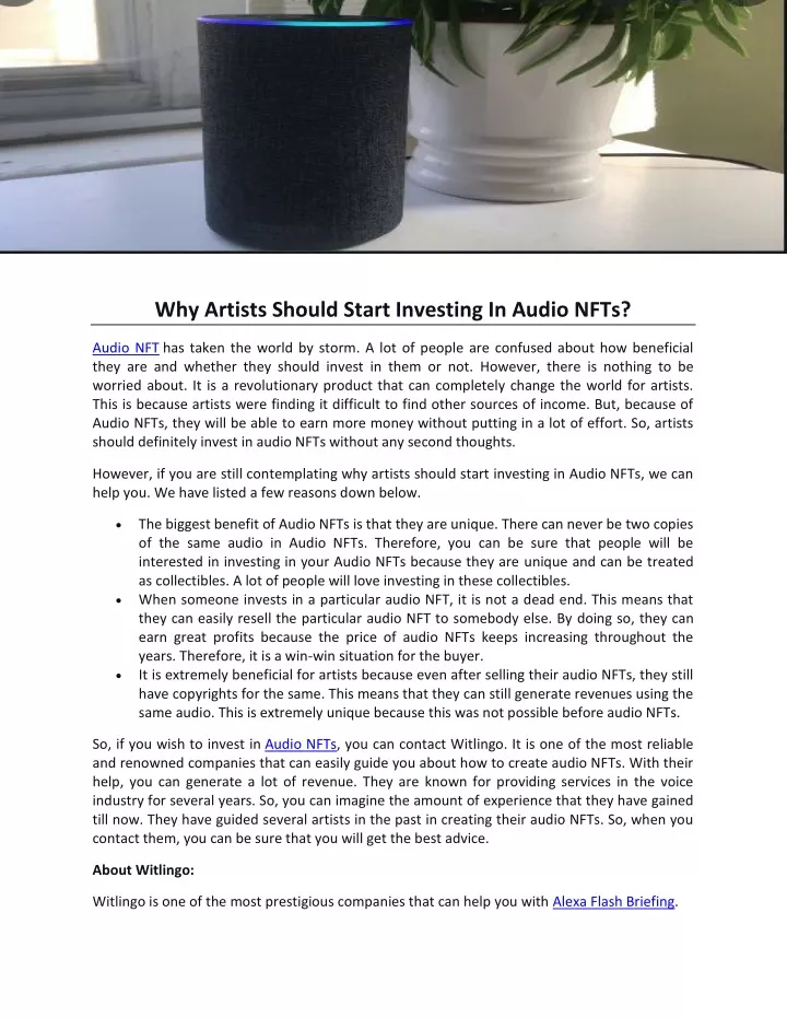 why artists should start investing in audio nfts