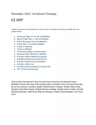 ramadan 2022 1st ashrah package