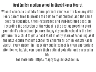 Best English medium school in Shastri Nagar Meerut