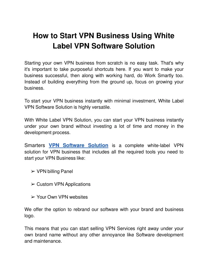 how to start vpn business using white label vpn software solution