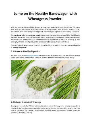 Jump on the Healthy Bandwagon with Wheatgrass Powder