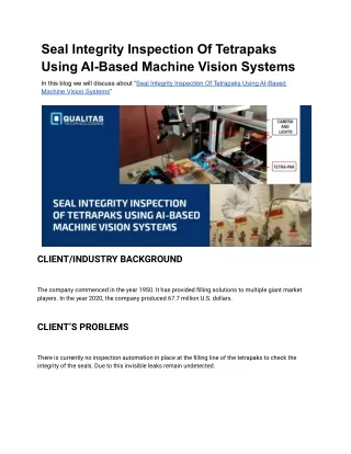 Seal Integrity Inspection Of Tetrapaks Using AI-Based Machine Vision Systems