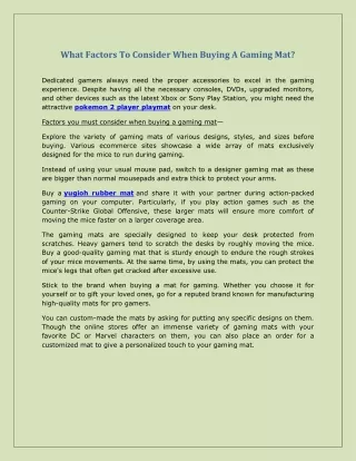 what factors to consider when buying a gaming mat