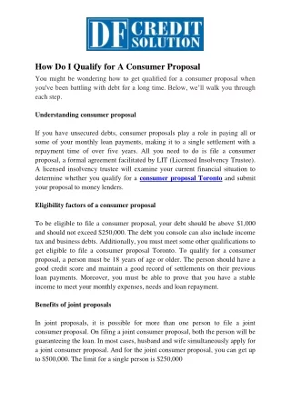 How Do I Qualify For A Consumer Proposal