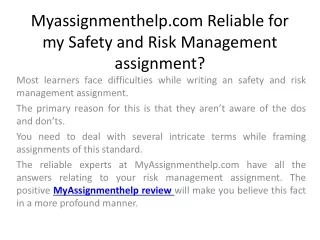 Myassignmenthelp.com Reliable