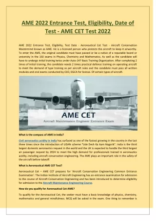 ame 2022 entrance test eligibility date of test