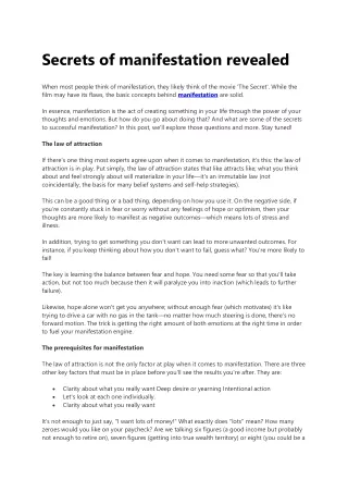 secrets of manifestation revealed
