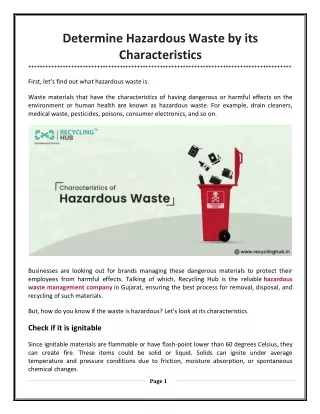 determine hazardous waste by its characteristics