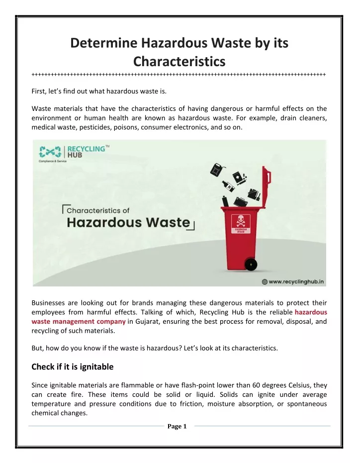 determine hazardous waste by its characteristics