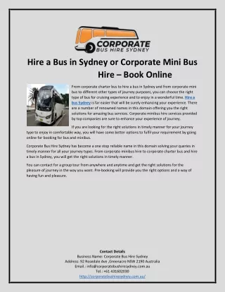 Hire a Bus in Sydney or Corporate Mini Bus Hire – Book Online