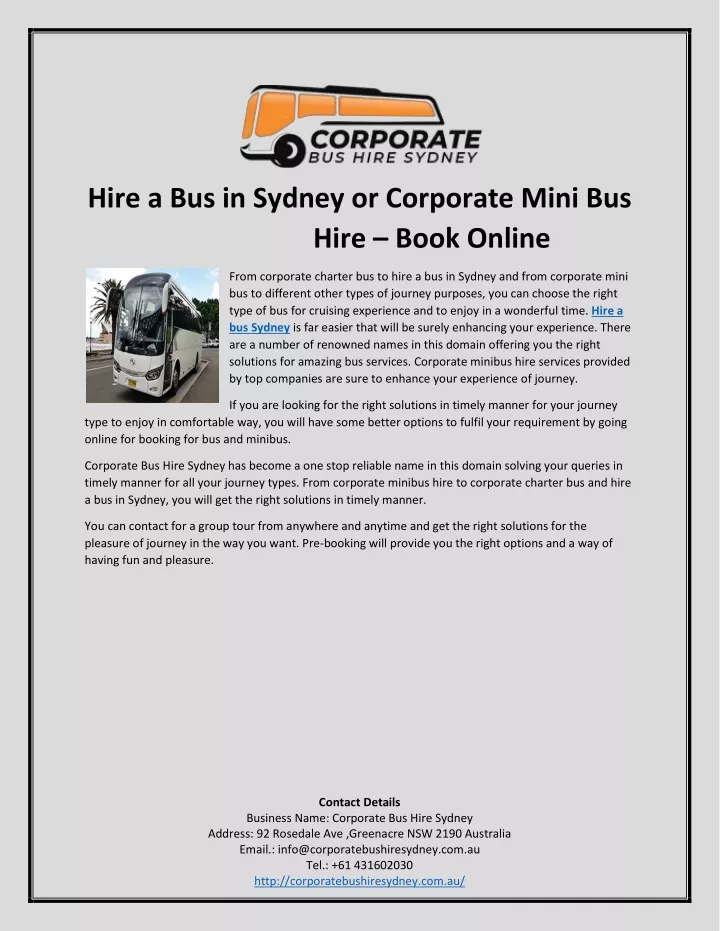 hire a bus in sydney or corporate mini bus hire