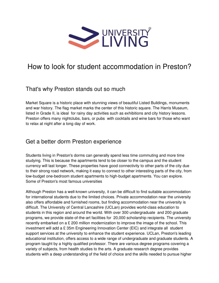 how to look for student accommodation in preston