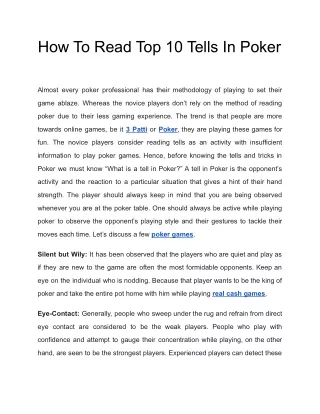 how to read top 10 tells in poker