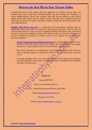 discover the best physio near warner online