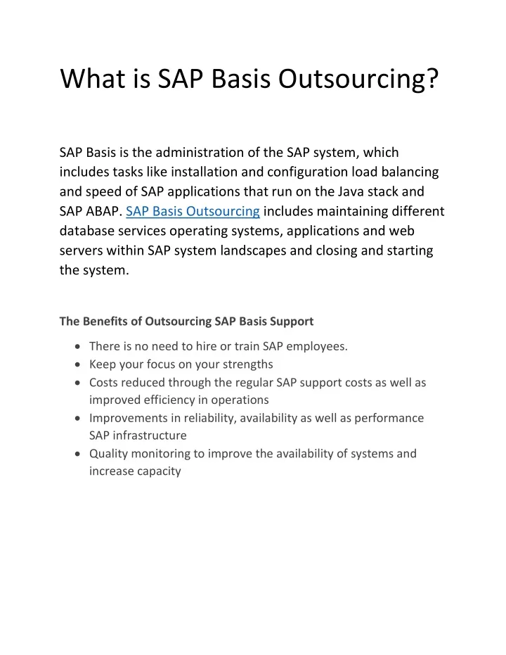 what is sap basis outsourcing