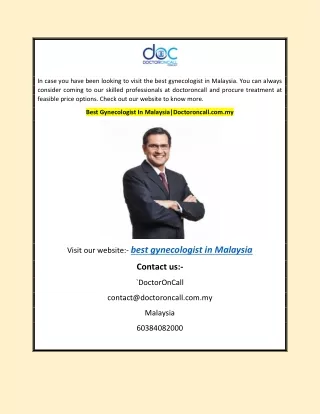 Best Gynecologist In Malaysia|Doctoroncall.com.my