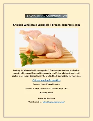 Chicken Wholesale Suppliers | Frozen-exporters.com