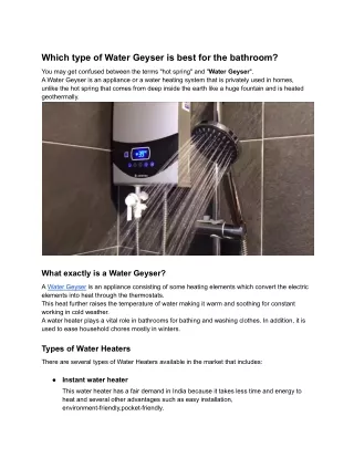 Which type of Water Geyser is best for the bathroom