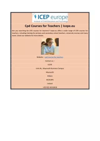 Cpd Courses for Teachers | Icepe.eu