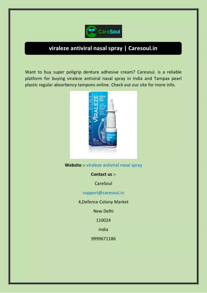 viraleze antiviral nasal spray caresoul in