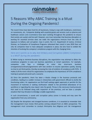 5 Reasons Why ABAC Training is a Must During the Ongoing Pandemic