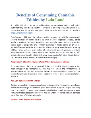 Benefits of consuming Cannabis Edibles by Lala Land