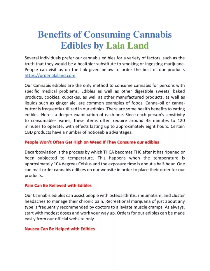 benefits of consuming cannabis edibles by lala