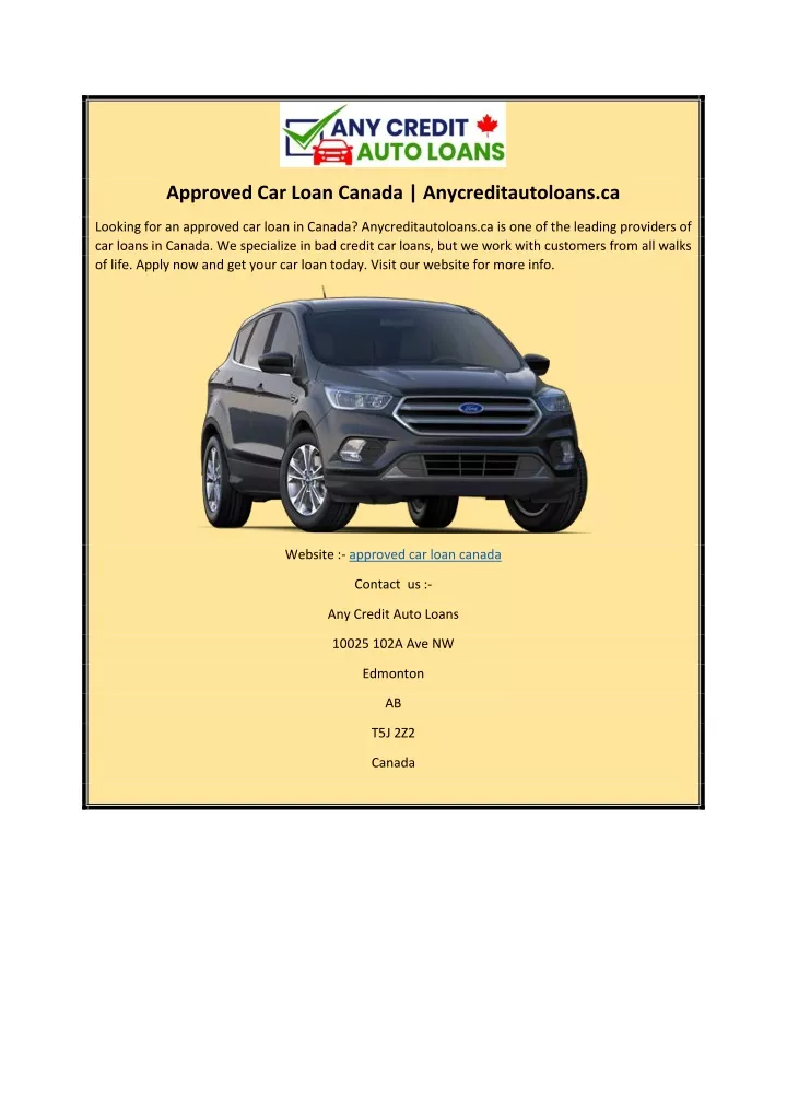 approved car loan canada anycreditautoloans ca