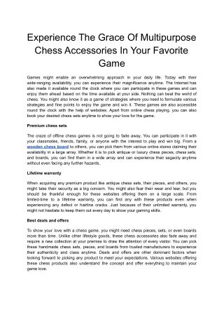 Experience The Grace Of Multipurpose Chess Accessories In Your Favorite Game