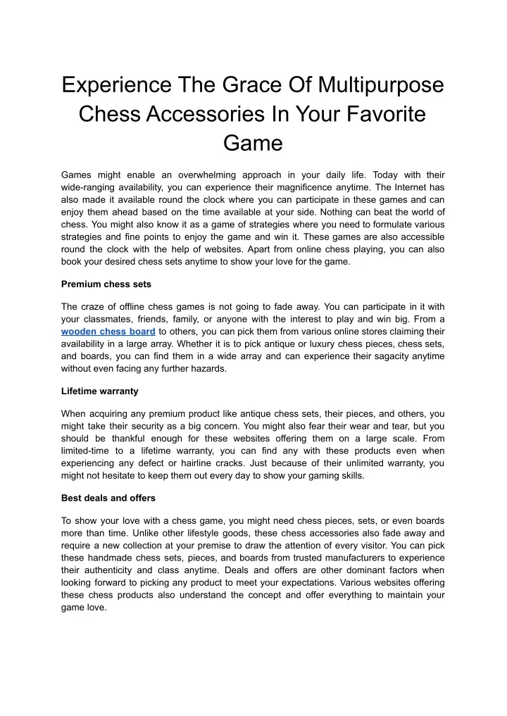 experience the grace of multipurpose chess