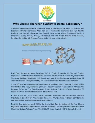 Why Choose Shenzhen Sunflower Dental Laboratory?