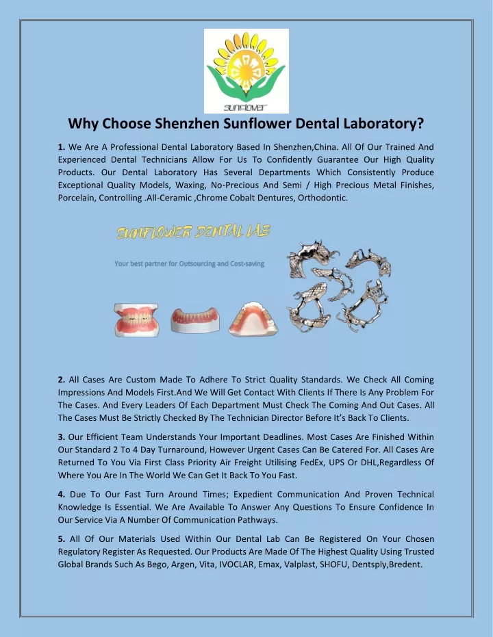 why choose shenzhen sunflower dental laboratory