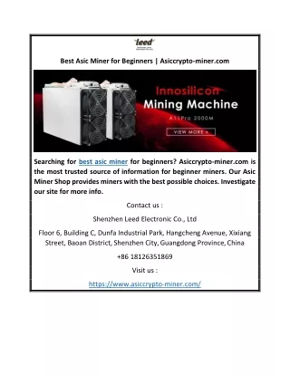 Best Asic Miner for Beginners | Asiccrypto-miner.com