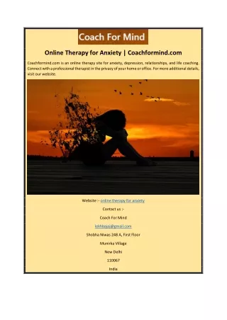 Online Therapy for Anxiety | Coachformind.com