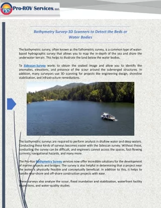 Bathymetry Survey-3D Scanners to Detect the Beds or Water Bodies