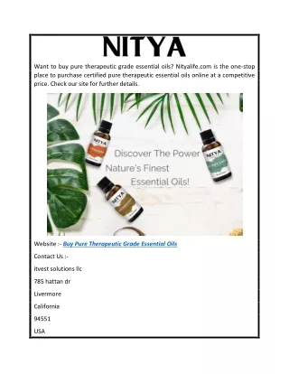 Buy Pure Therapeutic Grade Essential Oils  Nityalife.com