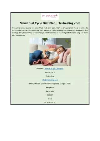 Menstrual Cycle Diet Plan | Truhealing.com