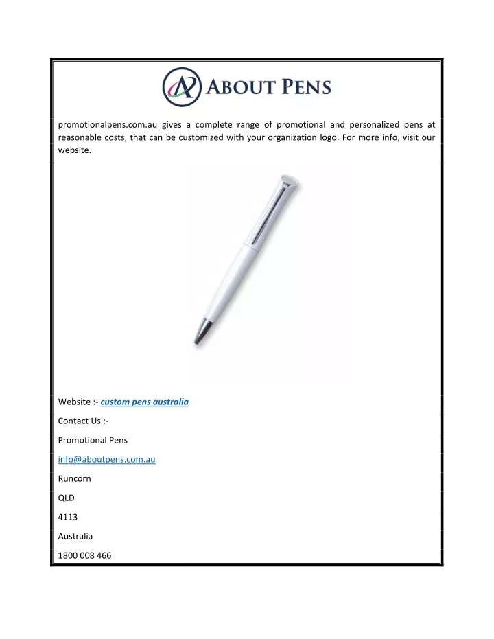 promotionalpens com au gives a complete range