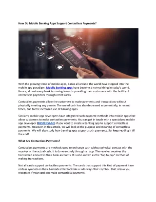 how do mobile banking apps support contactless