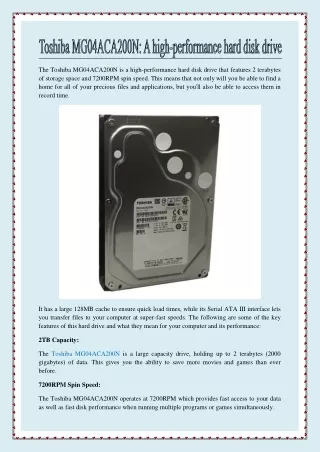 the toshiba mg04aca200n is a high performance