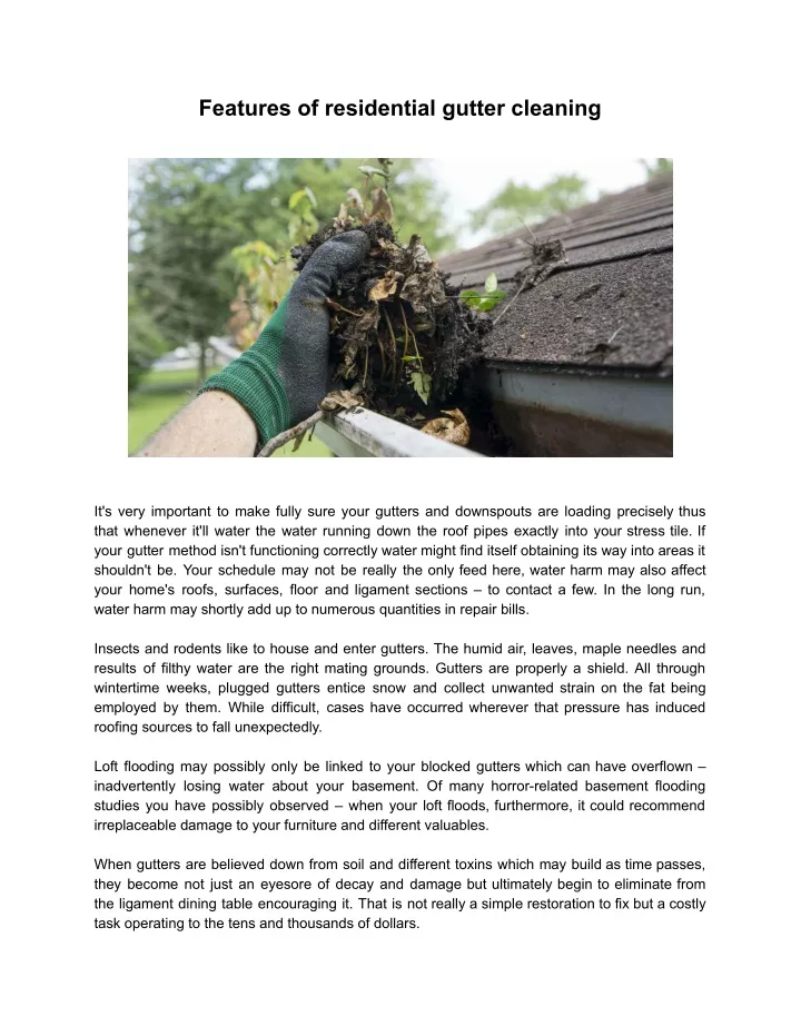 features of residential gutter cleaning