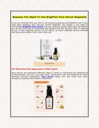 Reasons You Need To Use BrighTen Face Serum Regularly