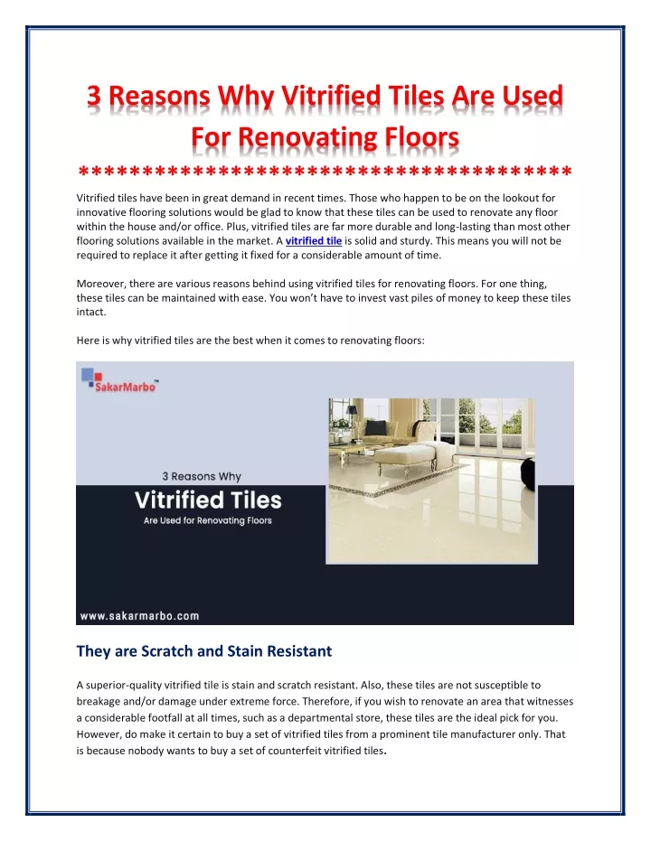 3 reasons why vitrified tiles are used