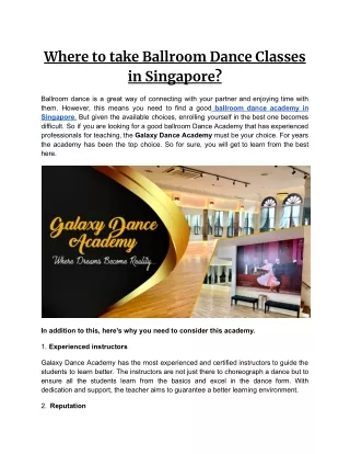 Where to take Ballroom Dance Classes in Singapore_