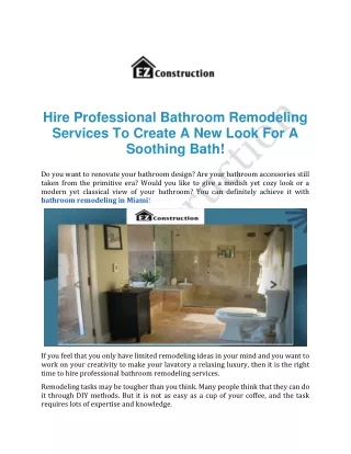 Hire Professional Bathroom Remodeling Services In Miami | EZ Construction