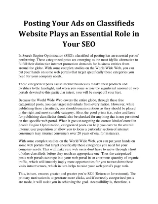 Posting Your Ads on Classifieds Website Plays an Essential Role in Your SEO